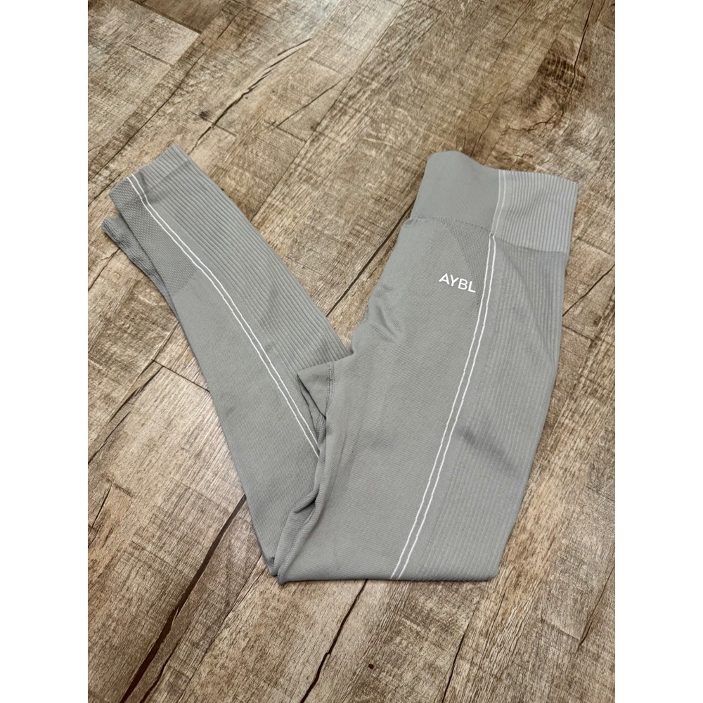 AYBL Motion Seamless Leggings Grey High Waisted Ribbed Workout Pants Size Large